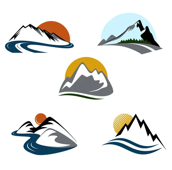 Montagne emblema set di design — Vettoriale Stock