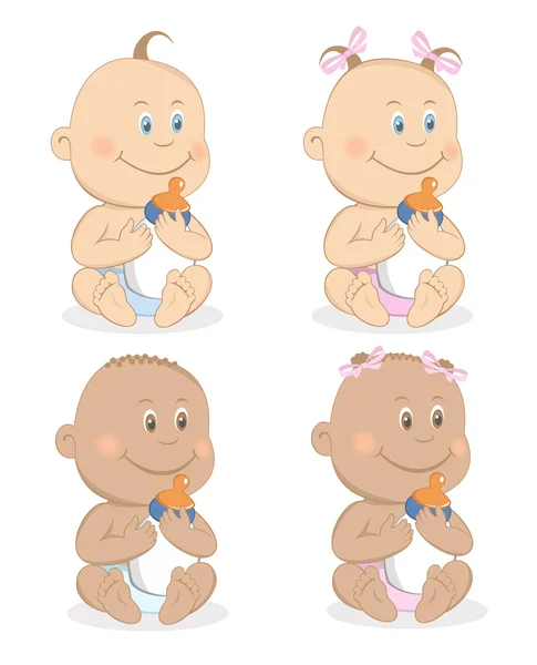 Bebês menino e menina mascote conjunto 1 —  Vetores de Stock