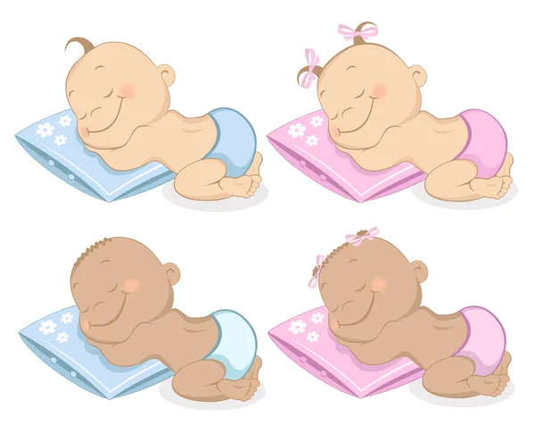 Bebês menino e menina mascote conjunto 2 —  Vetores de Stock
