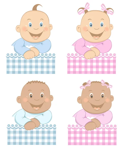 Bebês menino e menina mascote conjunto 3 —  Vetores de Stock