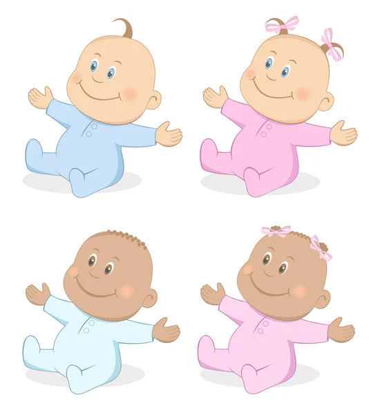 Bebês menino e menina mascote conjunto 4 —  Vetores de Stock