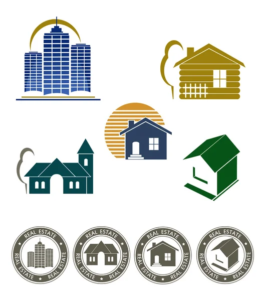 Conjunto de emblema y sello inmobiliario — Vector de stock