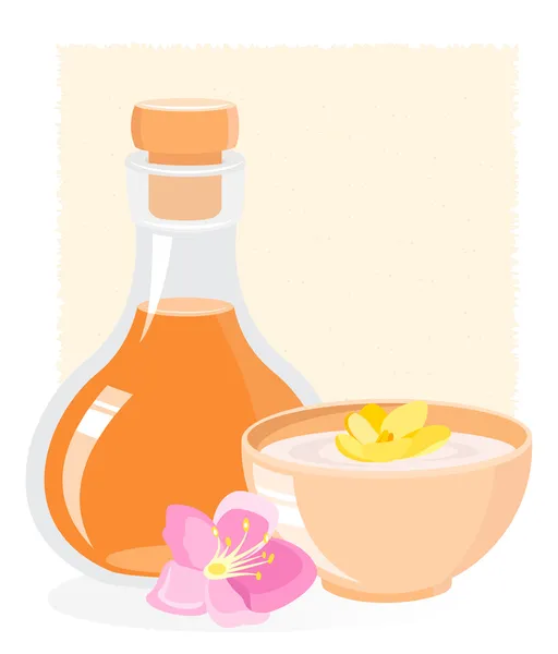 Icona SPA con bottiglia di olio e fiore di orchidea — Vettoriale Stock