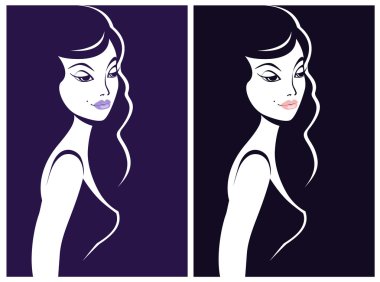 Beautiful woman shadow portrait. Girl silhouette icon clipart