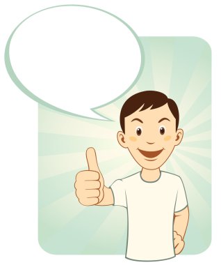 Cartoon man gesturing thumbs up with dialog box clipart