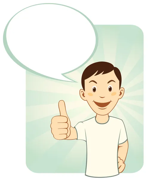 Cartoon man gesturing thumbs up with dialog box — Stock Vector