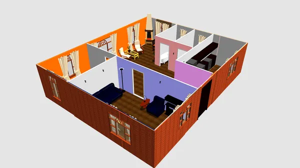 3D lägenhet planritning. ovanifrån. — Stockfoto