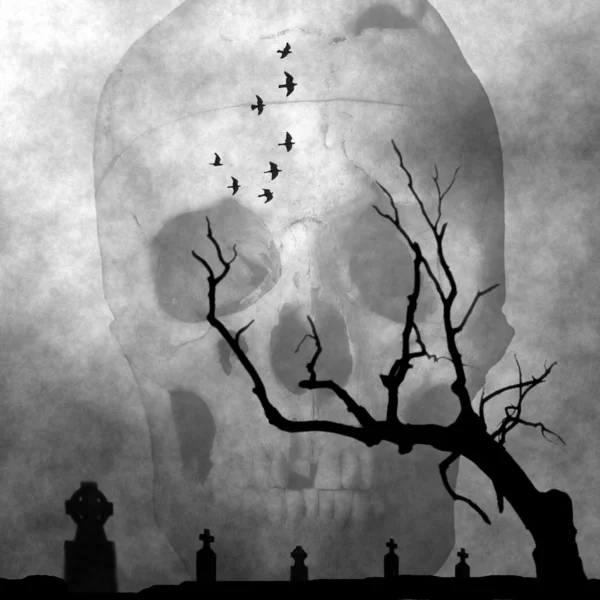 Spooky halloween gece ben mezarlığı — Stok fotoğraf