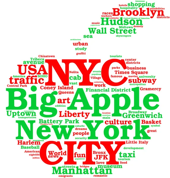 New York City, la grande nuvola di tag mela — Foto Stock