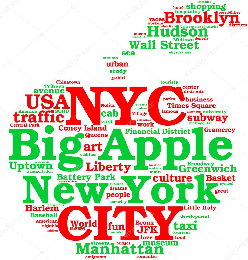 New York city, the big apple tag cloud