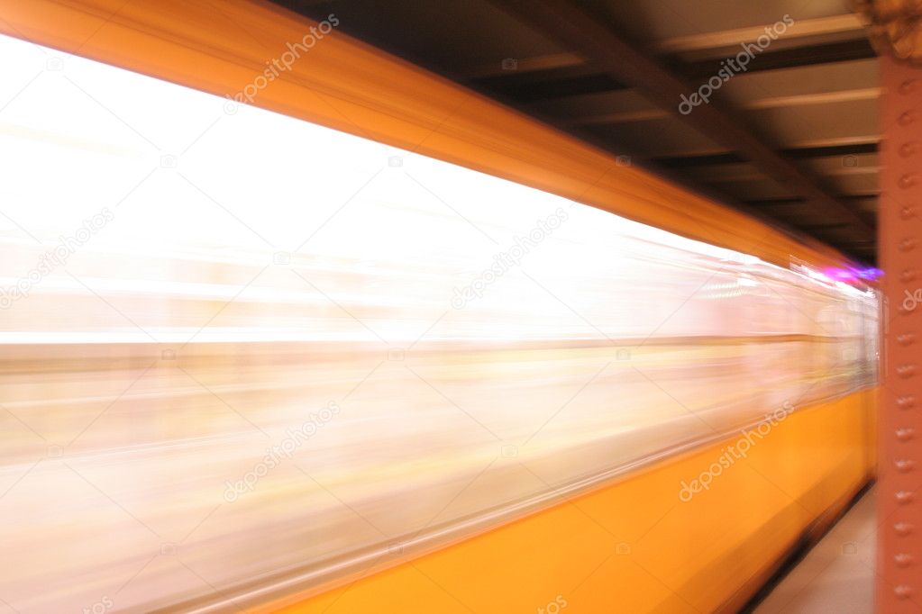 Subway train in motion