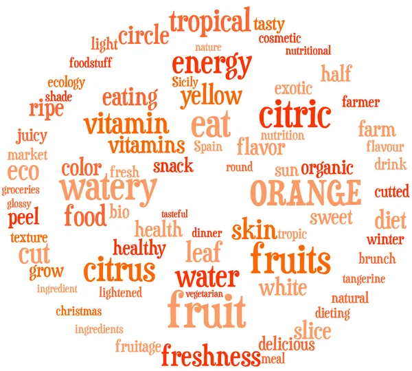 Orange fruit section tag cloud — Stock Photo, Image