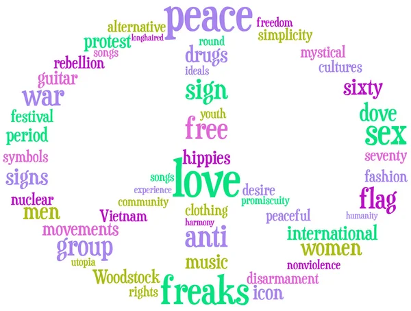 Barış ve sevgi işareti etiket bulutu — Stok fotoğraf