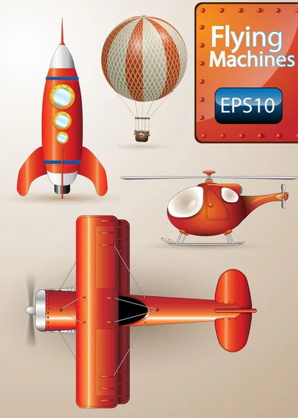 Vector set of Detailed Flying Machines — Stock Vector