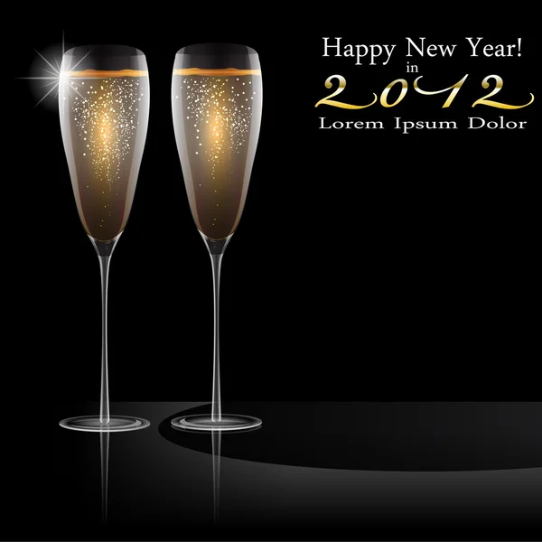 Happy New Year fond avec verre de champagne — Image vectorielle