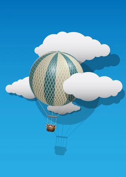 Vetor Vintage globo de aire caliente con nubes — Archivo Imágenes Vectoriales