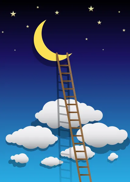 Vector Moon Illustration with Ladder — Stock Vector