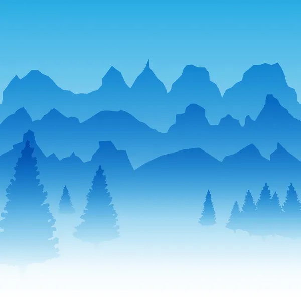 Vektor bergen med tall träd landskap illustration — Stock vektor