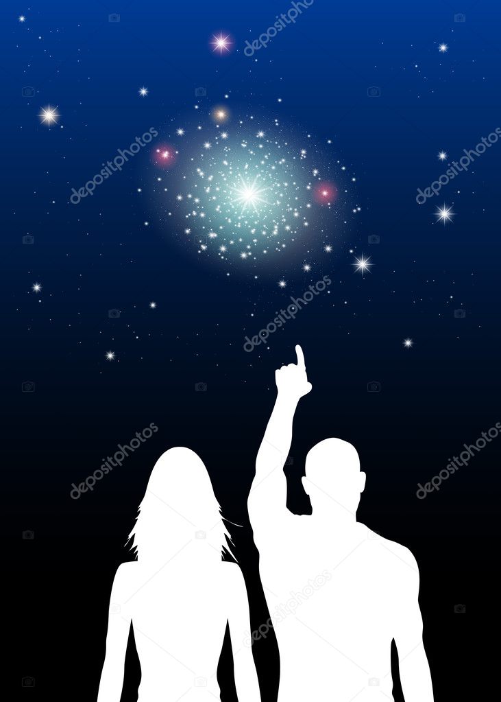 Vector Illustration of Couple viewing Stars