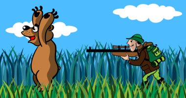 Bear and the hunter clipart