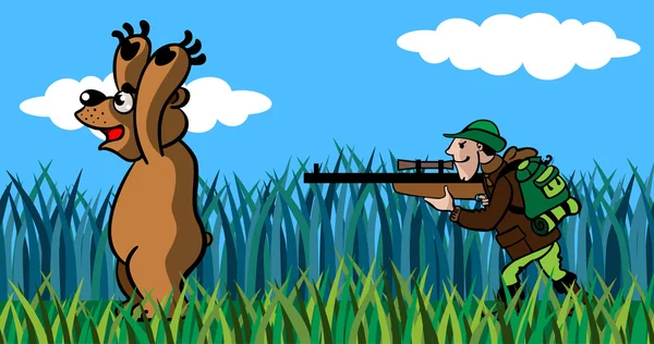 Urso e o caçador — Vetor de Stock