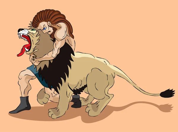 Samson ve aslan — Stok Vektör