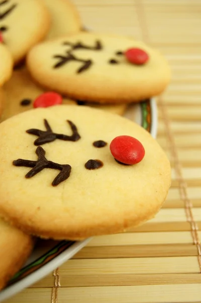 Christmas reindeer cookies on plate — Stock Photo, Image