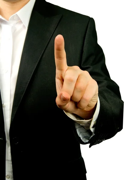 Business man i kostym peka med fingret — Stockfoto