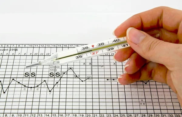 Thermometer, grafieken en vruchtbaarheid grafiek — Stockfoto