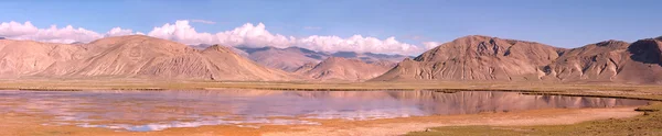 stock image Panorama of Himalayan lake in pink