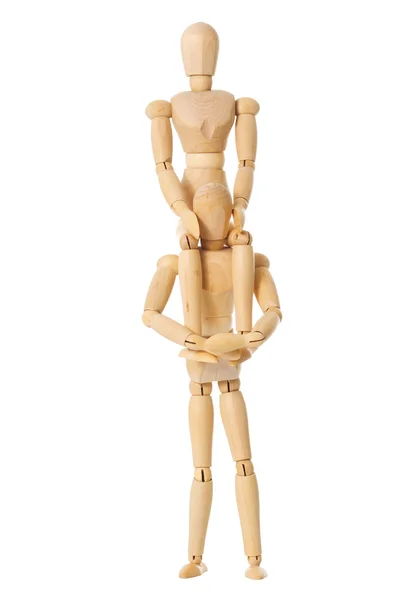 Wooden dolls piggyback — Stock Photo, Image