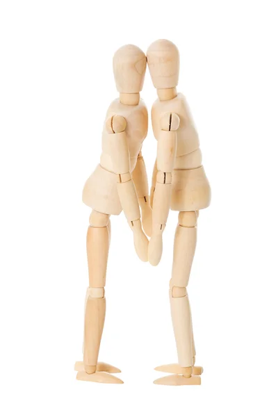 Wooden dolls kiss — Stock Photo, Image