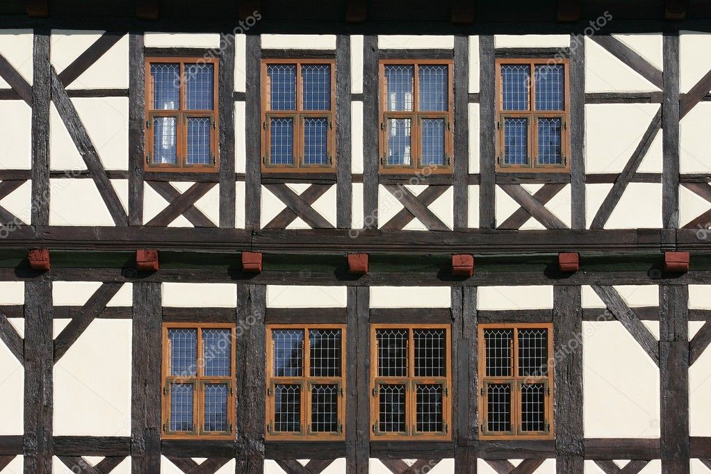 Half-timbered front with windows