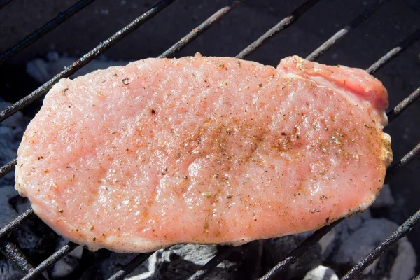 Rått kött på en grill — Stockfoto