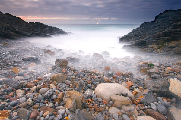 Getting dark in the cove of Kobaron, Bizkaia Spain