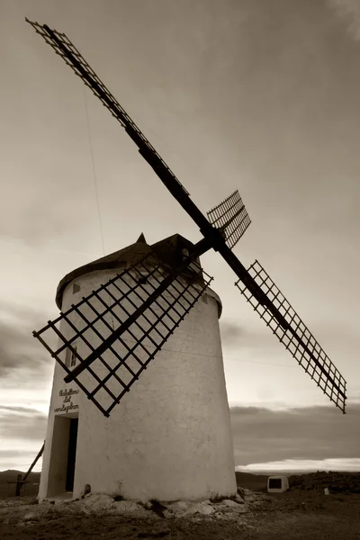 Windmill in black and white, Consuegra, Spain — Stock Photo, Image