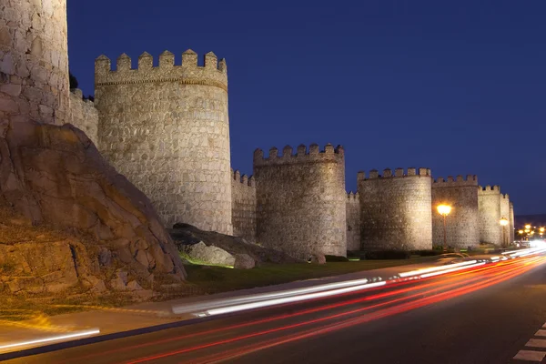 Walls of Avila tonight, Castilla y Leon (Spain) — Stock Photo, Image