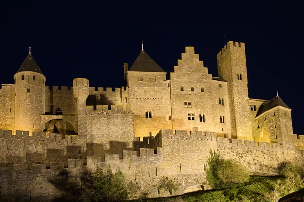 カルカソンヌの城の夜、フランス — ストック写真