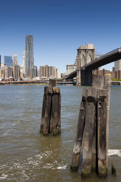 Manhattan a čtvrti brooklin most, new york, usa — Stock fotografie