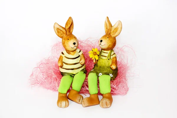 Toy Easter rabbits in love — Stock Photo, Image