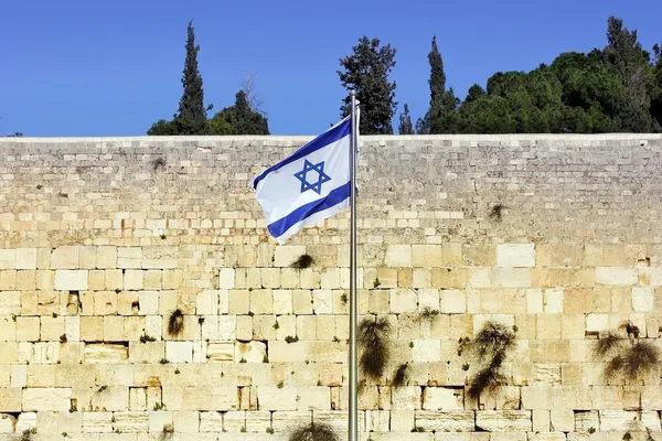 Bandera de Israel en el Muro Occidental, Jerusalén — Foto de Stock