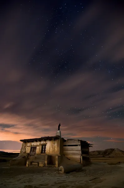 Herder hut woestijn nachts — Stockfoto