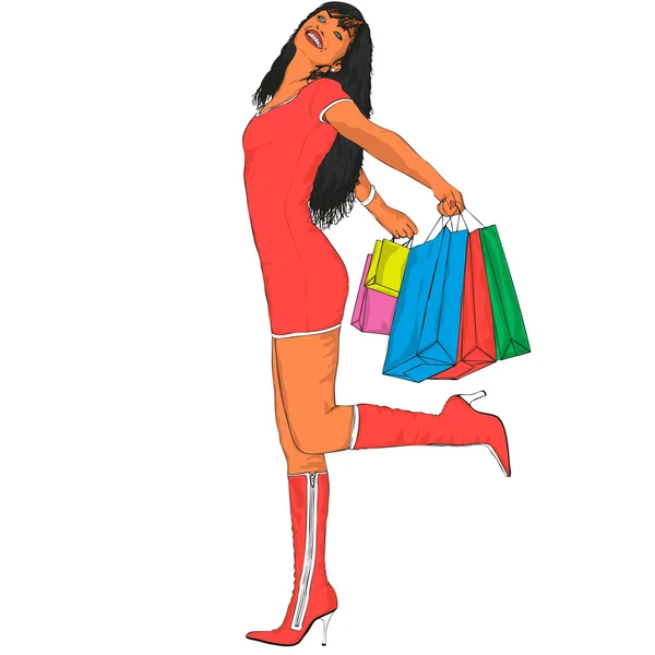 Moda menina de compras — Vetor de Stock