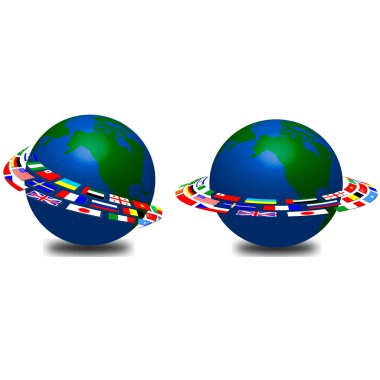 2 Earth planet with flags on orbit clipart