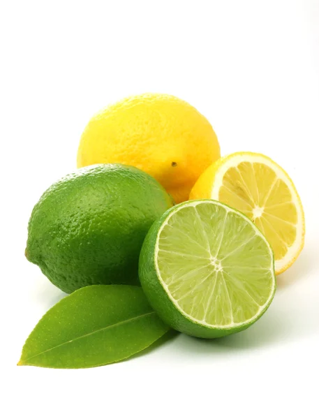 Lemons and green limes over white — Stock Photo, Image