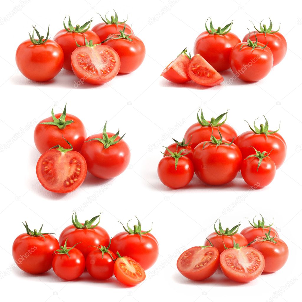 Tomatoes collection isolated on white