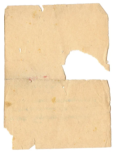 Carta d'epoca con grande danno, colore giallo tenue. Verticale — Foto Stock
