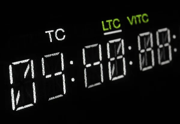 Macro shot-display do reprodutor de vídeo de transmissão, timecode — Fotografia de Stock