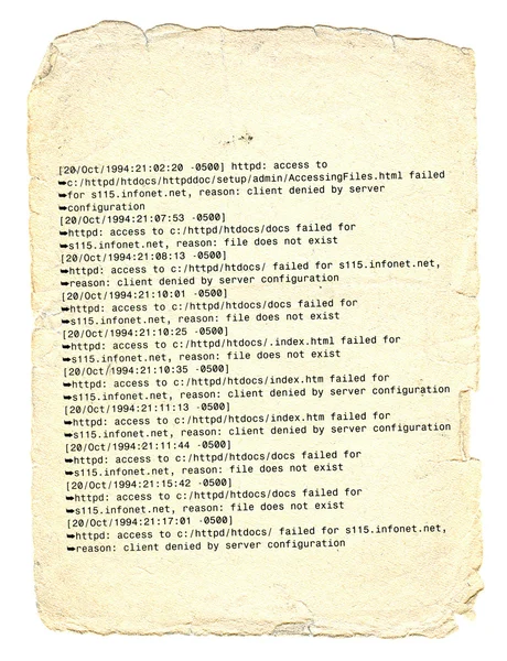 Code html écrit sur le papier jaune vintage — Photo