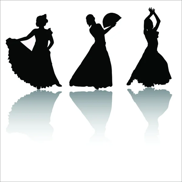 Σιλουέτες χορό κοριτσιών με σκιά — Διανυσματικό Αρχείο